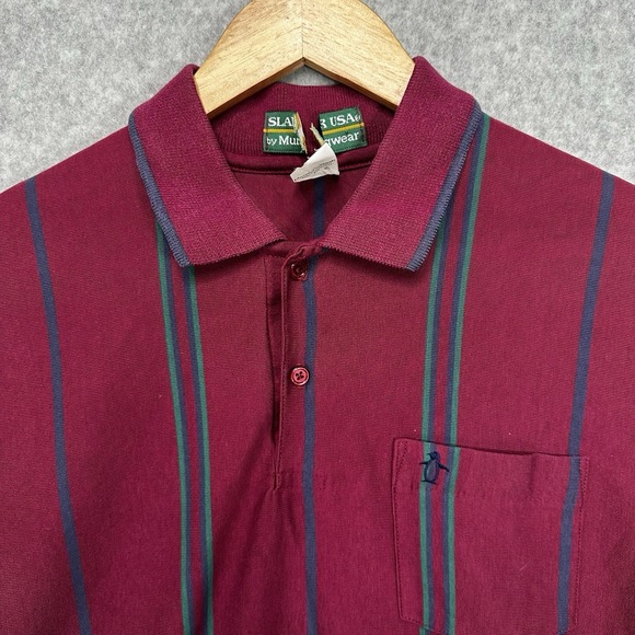 Vintage Munsingwear Slammer USA Mens Short Sleeve Polo Shirt Striped Magenta M - Picture 1 of 8